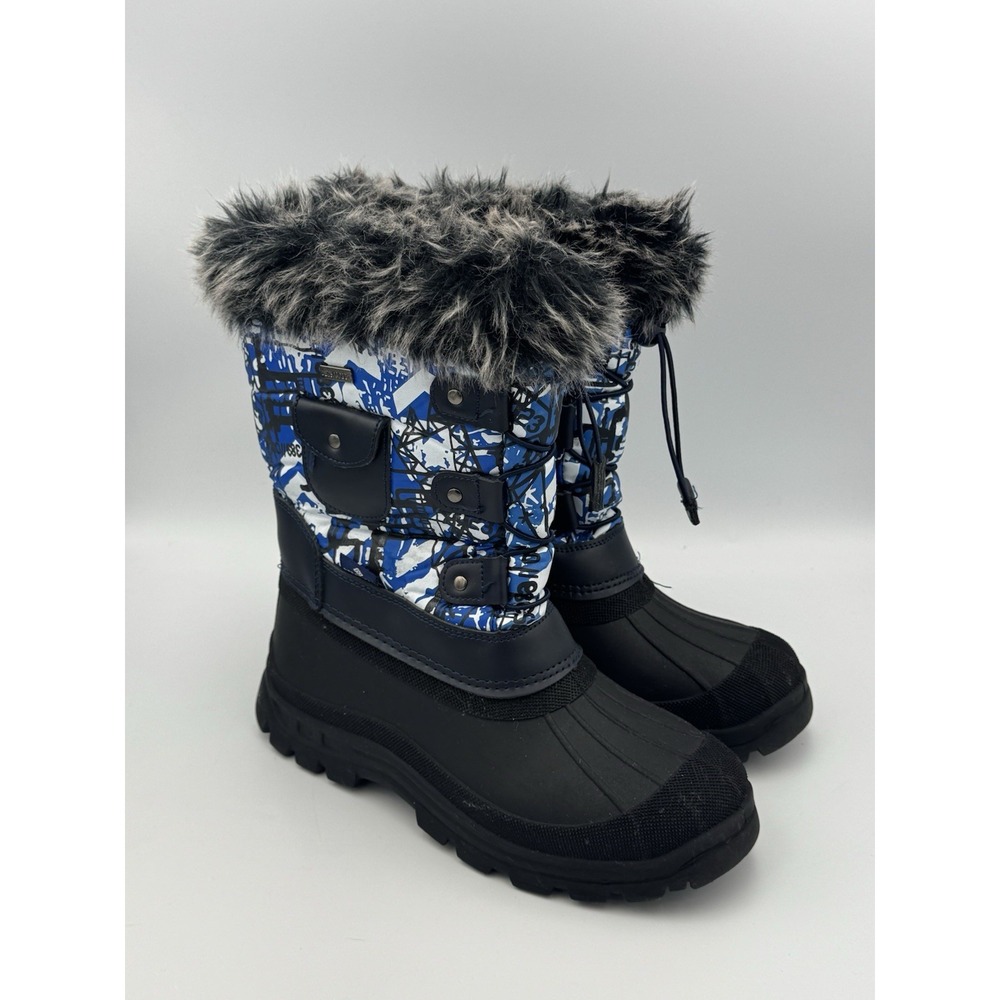 Dream Pairs KSnow Kids Boys Girls Waterproof Winter Snow Boots Blue Print Size 6